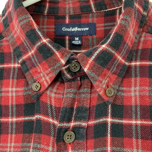 Mens Croft & Barrow Medium Plaid Flannel Shirt Button Lightweight 3907 - Picture 3 of 8